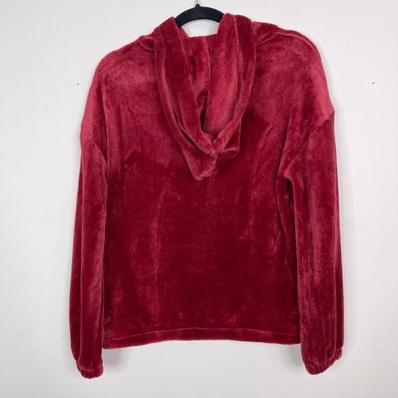 LC Lauren Conrad XSmall XS Red Faux Fur Hoodie Sweatshirt Cozy Lounge Womens - Picture 2 of 8